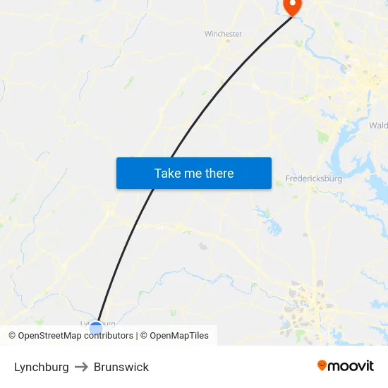 Lynchburg to Brunswick map