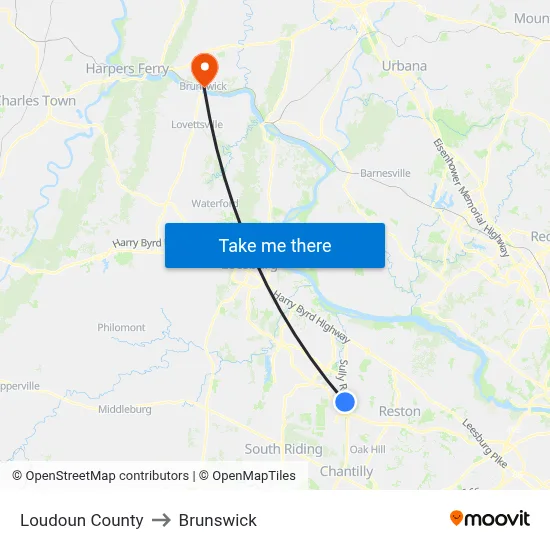 Loudoun County to Brunswick map