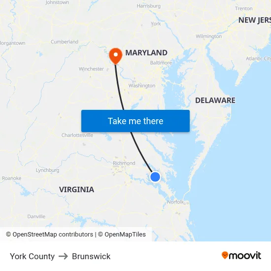 York County to Brunswick map