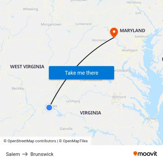 Salem to Brunswick map