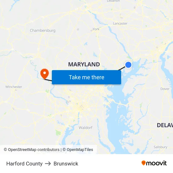 Harford County to Brunswick map