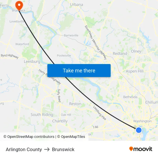 Arlington County to Brunswick map