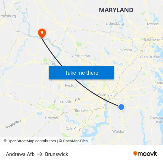 Andrews Afb to Brunswick map