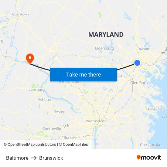 Baltimore to Brunswick map