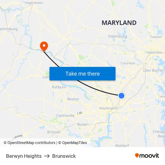 Berwyn Heights to Brunswick map