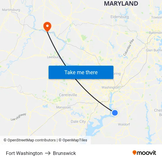 Fort Washington to Brunswick map