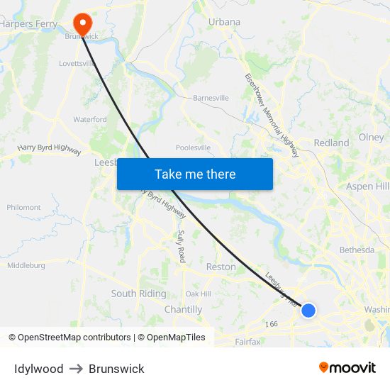 Idylwood to Brunswick map