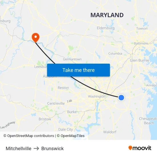 Mitchellville to Brunswick map