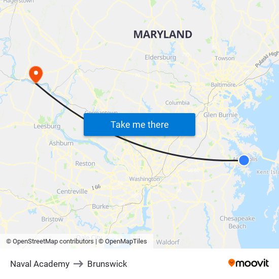 Naval Academy to Brunswick map