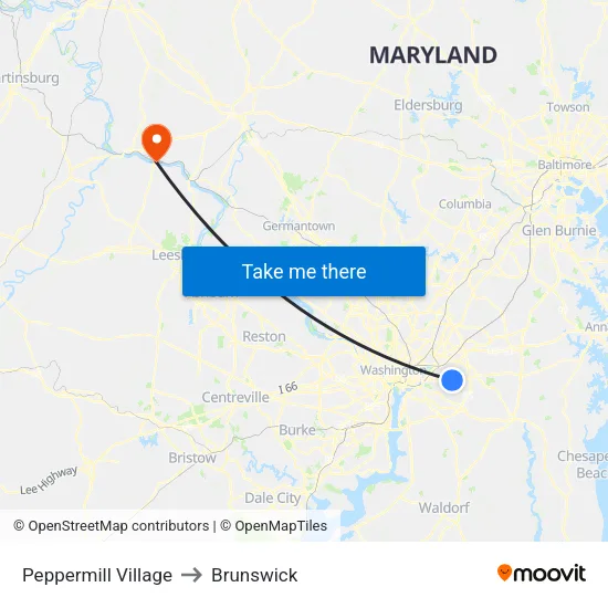 Peppermill Village to Brunswick map