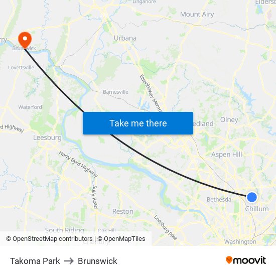 Takoma Park to Brunswick map
