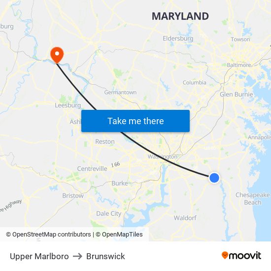 Upper Marlboro to Brunswick map