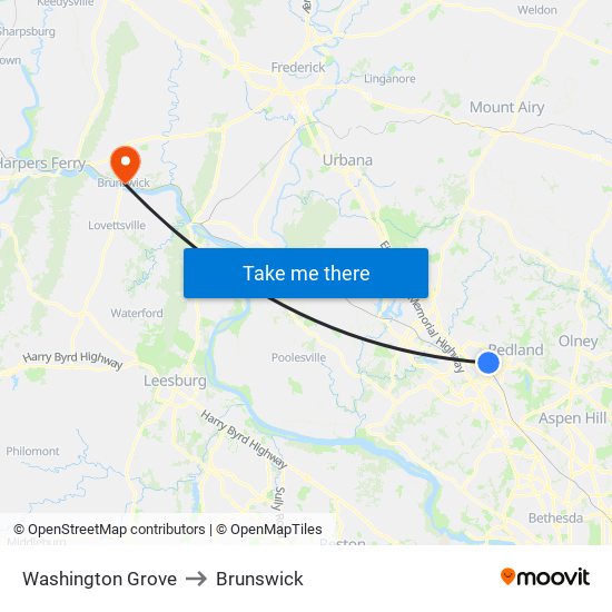 Washington Grove to Brunswick map