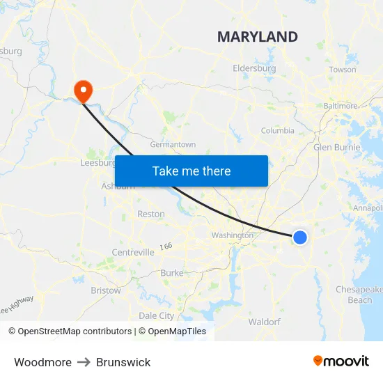 Woodmore to Brunswick map