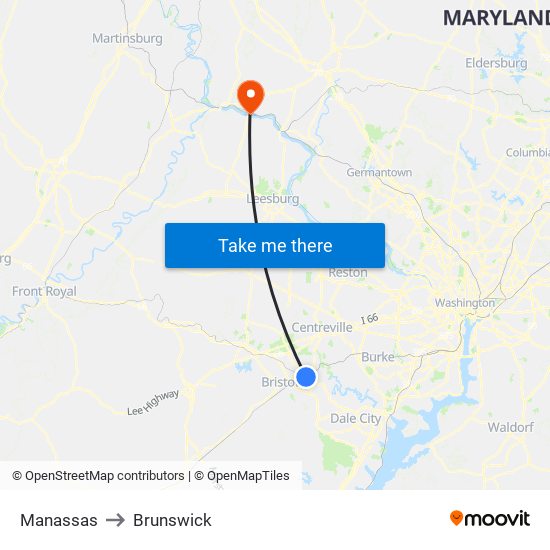 Manassas to Brunswick map