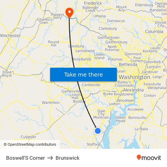 Boswell'S Corner to Brunswick map
