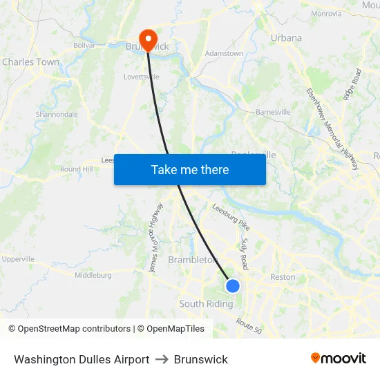 Washington Dulles Airport to Brunswick map