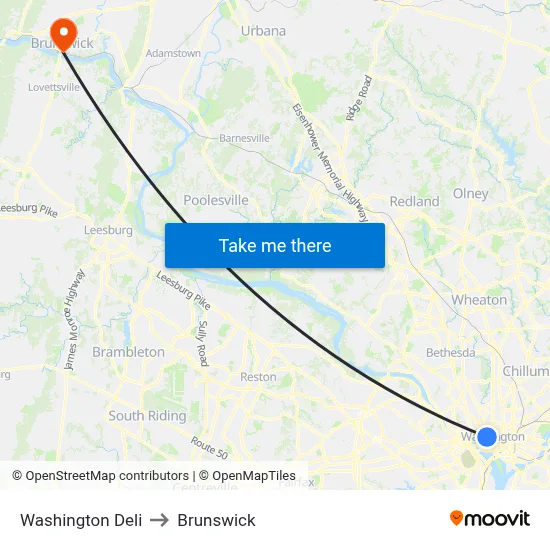 Washington Deli to Brunswick map