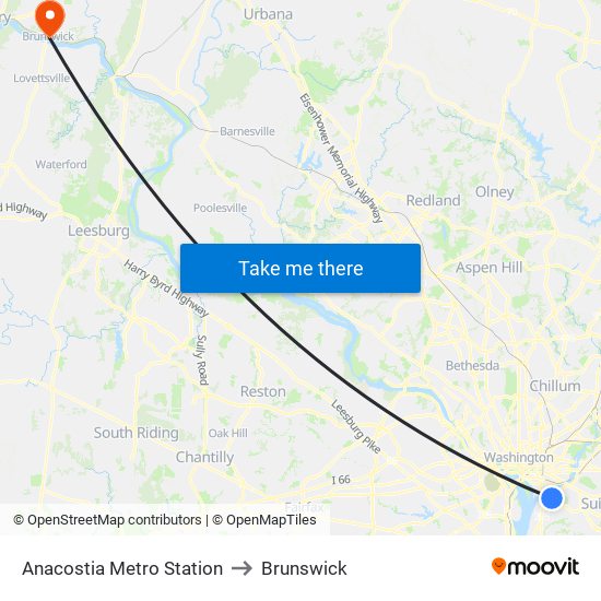 Anacostia Metro Station to Brunswick map