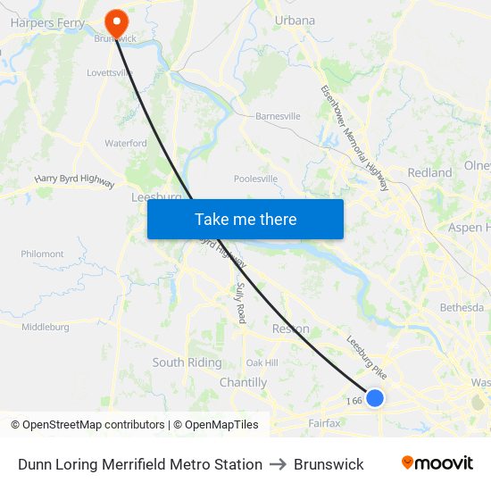 Dunn Loring Merrifield Metro Station to Brunswick map