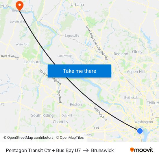 Pentagon Transit Ctr + Bus Bay U7 to Brunswick map