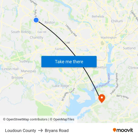 Loudoun County to Bryans Road map