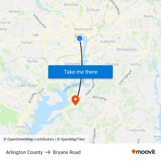 Arlington County to Bryans Road map