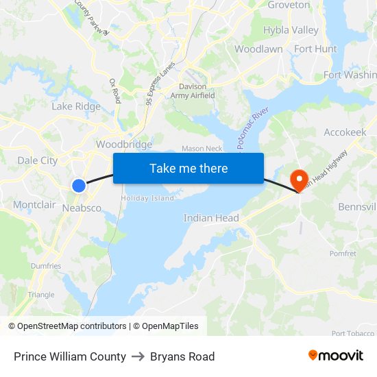 Prince William County to Bryans Road map