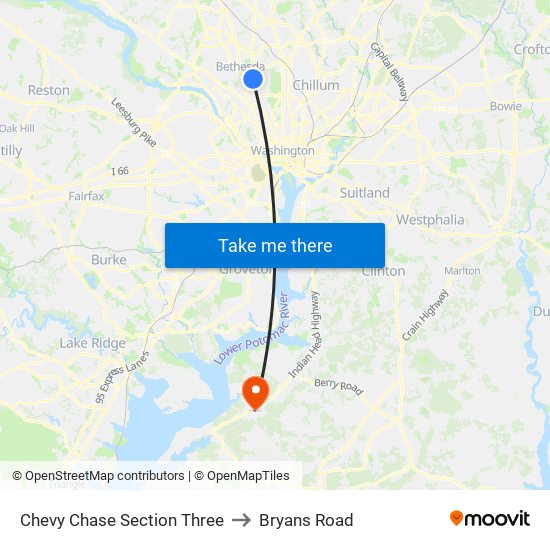 Chevy Chase Section Three to Bryans Road map