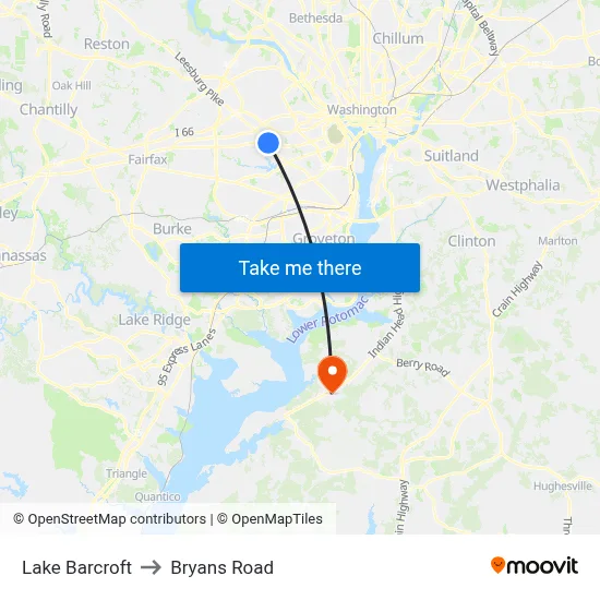 Lake Barcroft to Bryans Road map