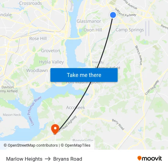 Marlow Heights to Bryans Road map