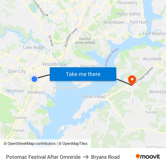 Potomac Festival After Omniride to Bryans Road map