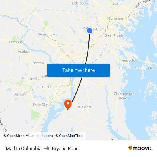 Mall In Columbia to Bryans Road map