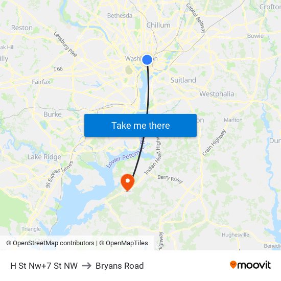 H St Nw+7 St NW to Bryans Road map