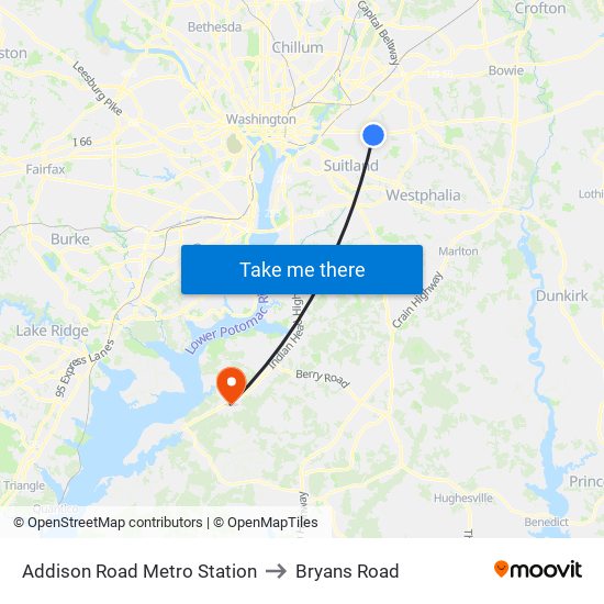 Addison Road Metro Station to Bryans Road map