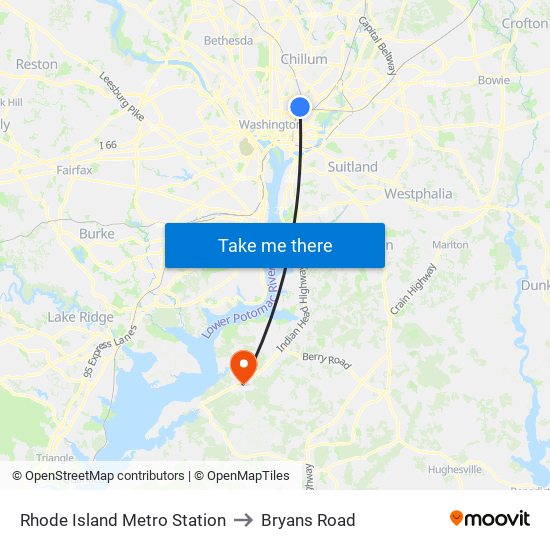 Rhode Island Metro Station to Bryans Road map