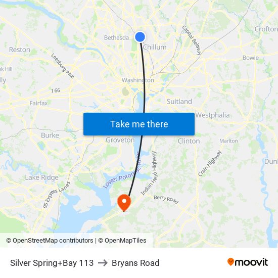 Silver Spring+Bay 113 to Bryans Road map