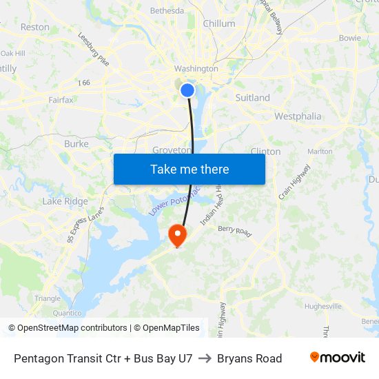 Pentagon Transit Ctr + Bus Bay U7 to Bryans Road map