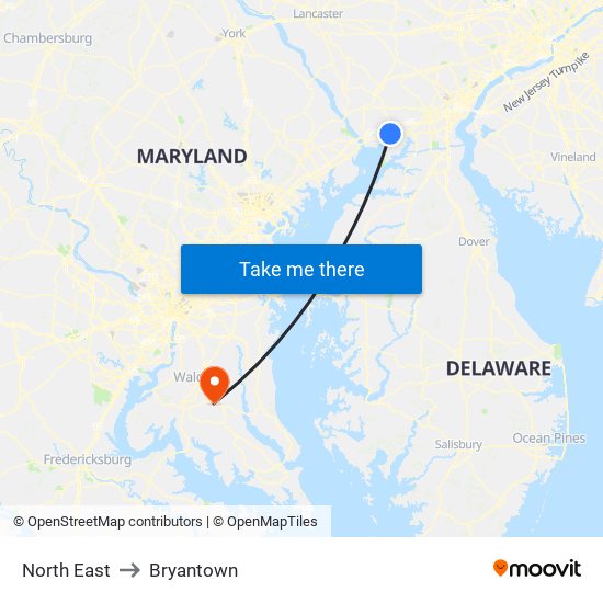 North East to Bryantown map