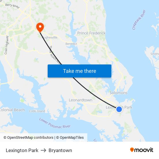 Lexington Park to Bryantown map