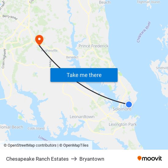 Chesapeake Ranch Estates to Bryantown map