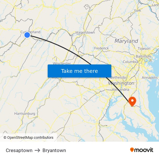 Cresaptown to Bryantown map