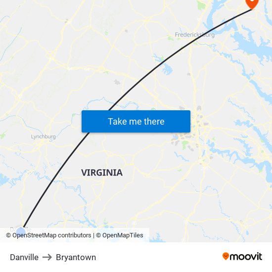 Danville to Bryantown map