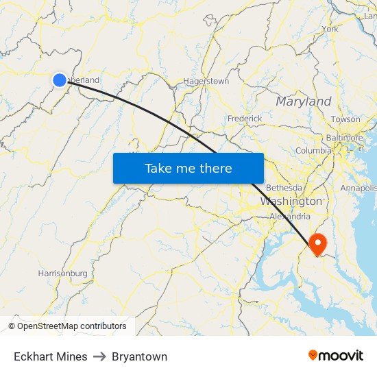 Eckhart Mines to Bryantown map