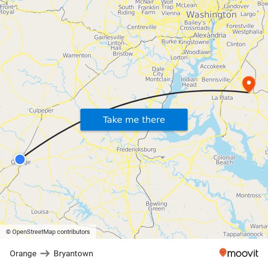 Orange to Bryantown map