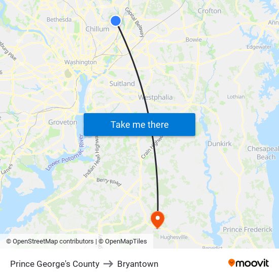 Prince George's County to Bryantown map