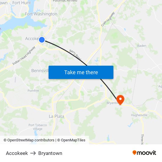 Accokeek to Bryantown map