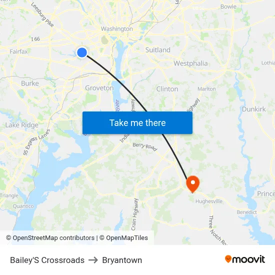 Bailey'S Crossroads to Bryantown map