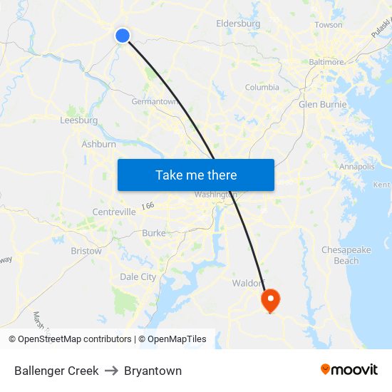 Ballenger Creek to Bryantown map