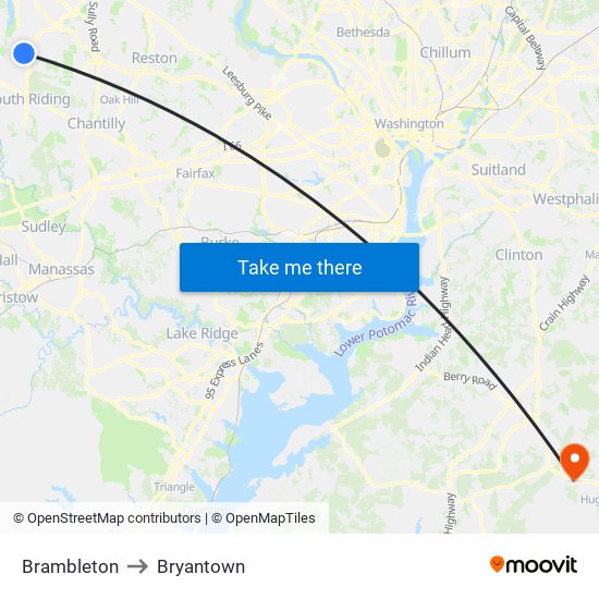 Brambleton to Bryantown map